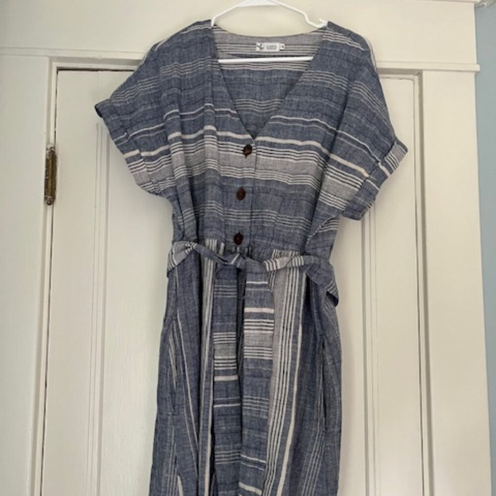 REI Linen button-up dress with sash size Large
